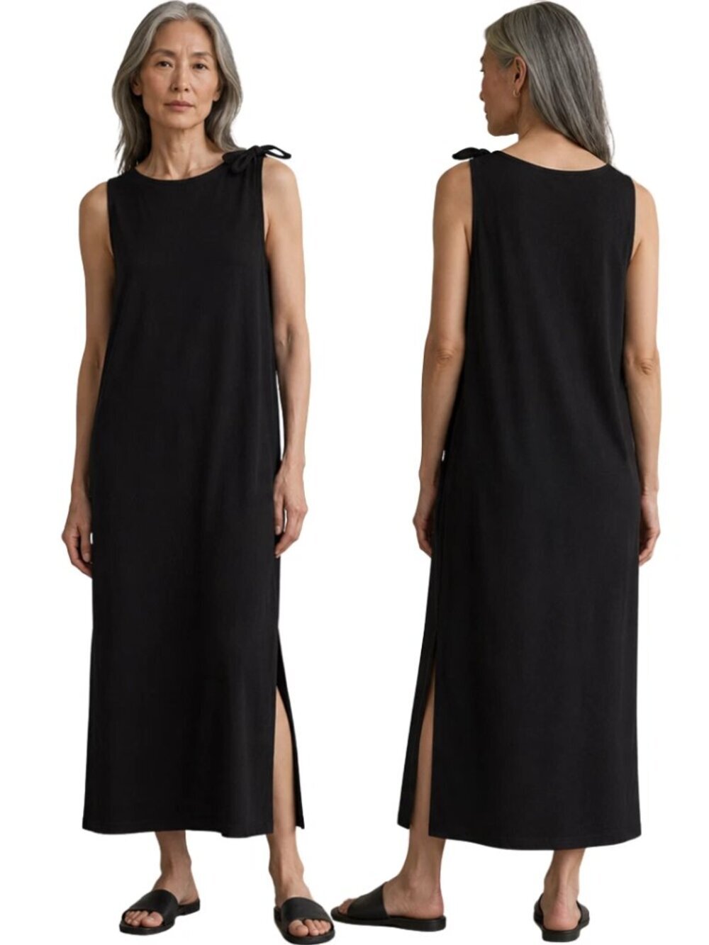 Eileen Fisher Stretch Jersey Knit Maxi Dress Womens Medium Black Minimalist NWOT